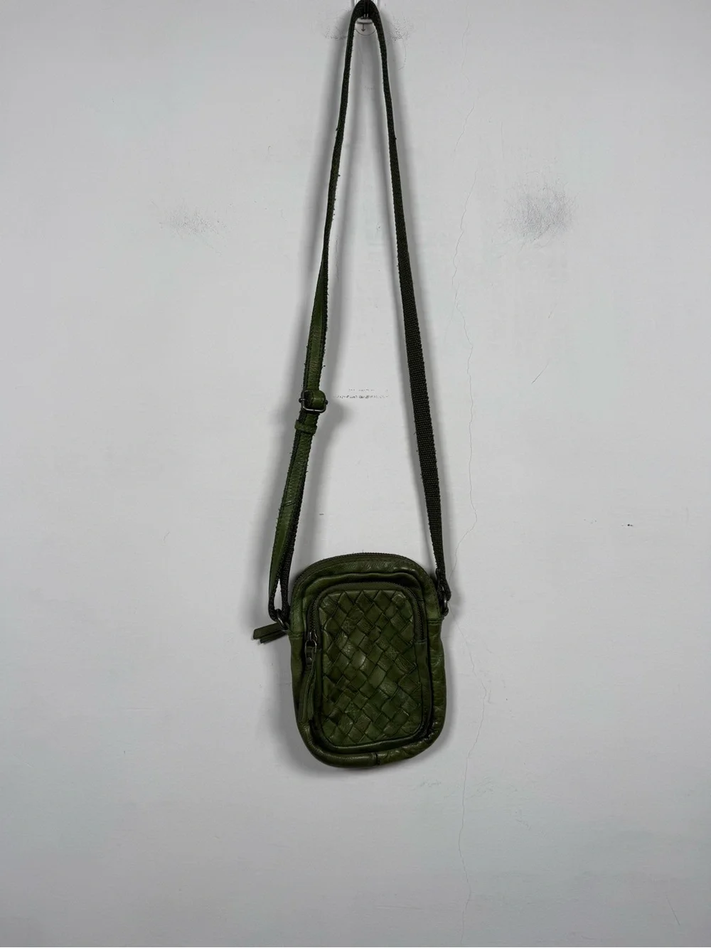 ENICCI Green Genuine Woven Leather Crossbody Bag Mini  Pouch Boho Vintage